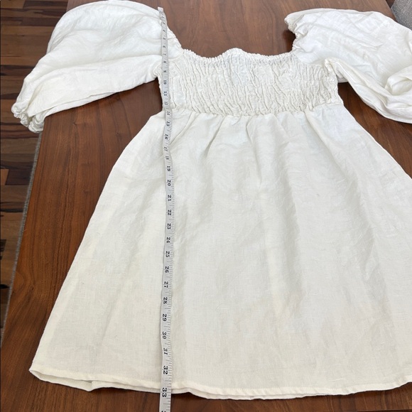 Tuckernuck Annie Smocked Mini Linen Dress Puff Sleeve Off White Size Medium - Picture 10 of 10
